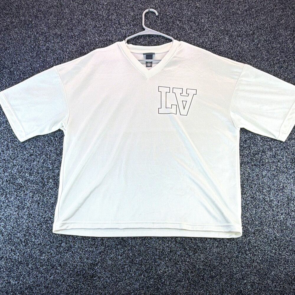 H&M Women's White Solid Oversized Fit V-Neck Short Sleeve Logo Tee Size M